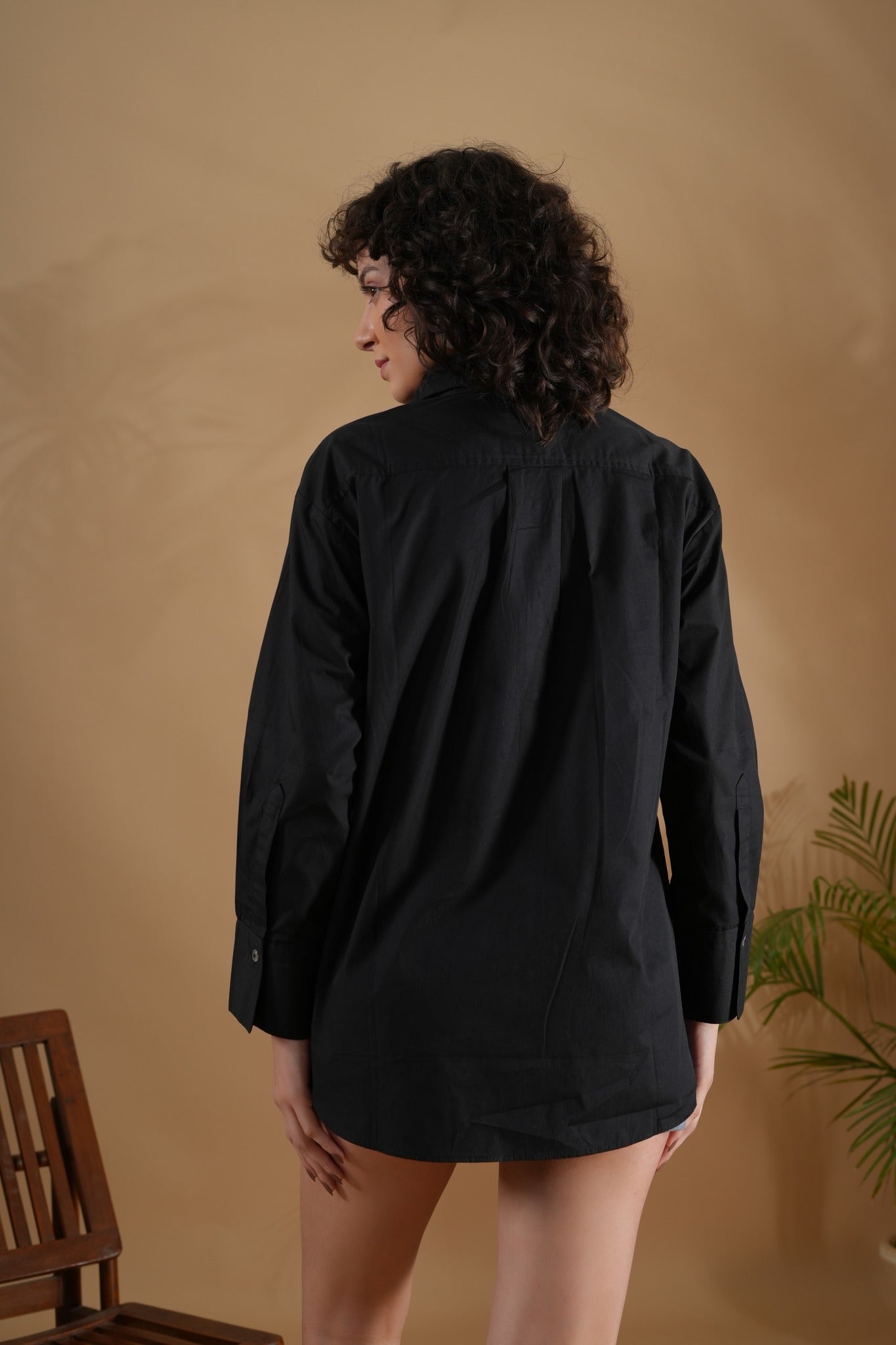 Oversized Embroidered Shirt- Makena Black