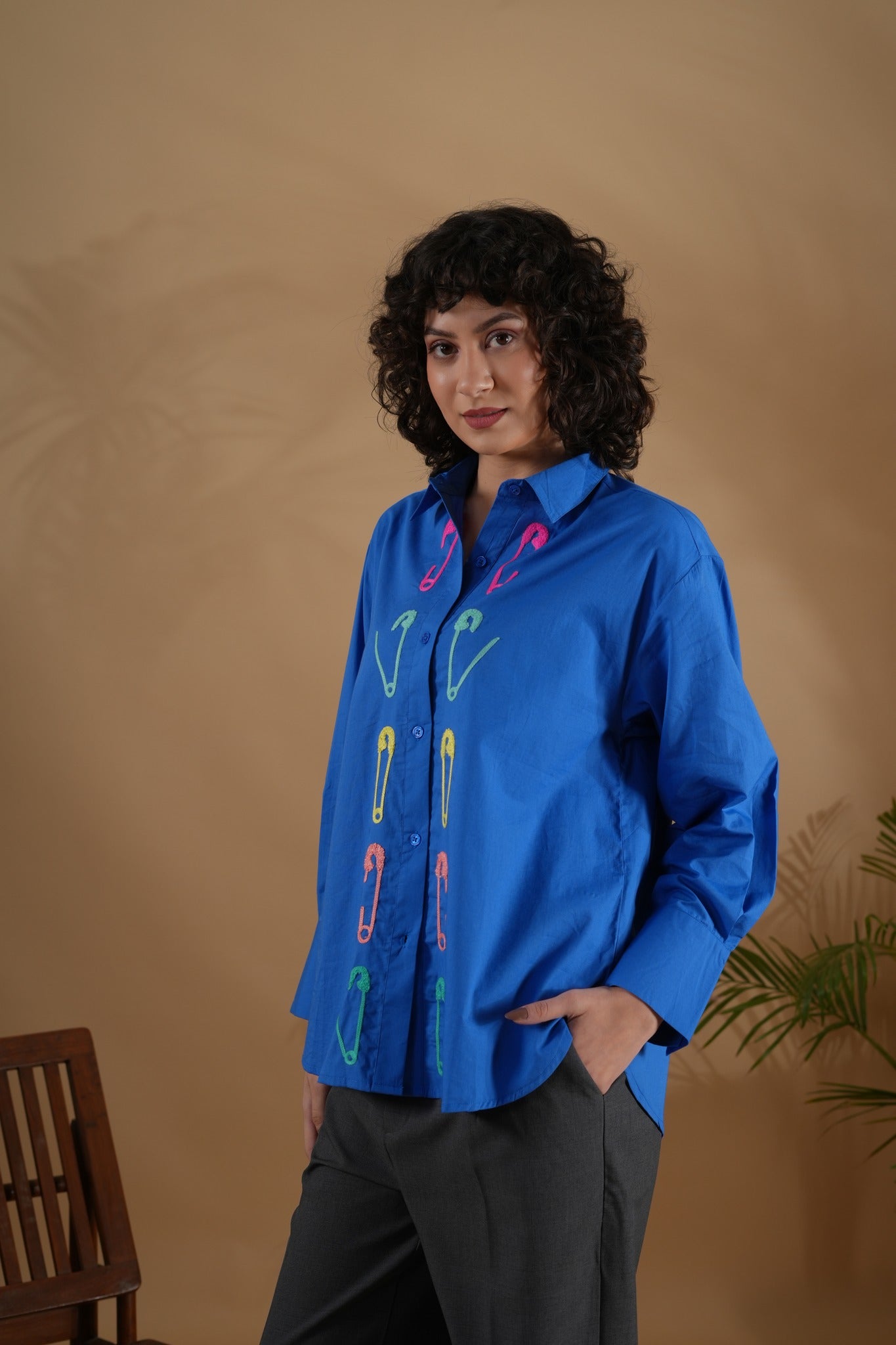 Comfort Fit Embroidered Shirt- Safety Pin Blue