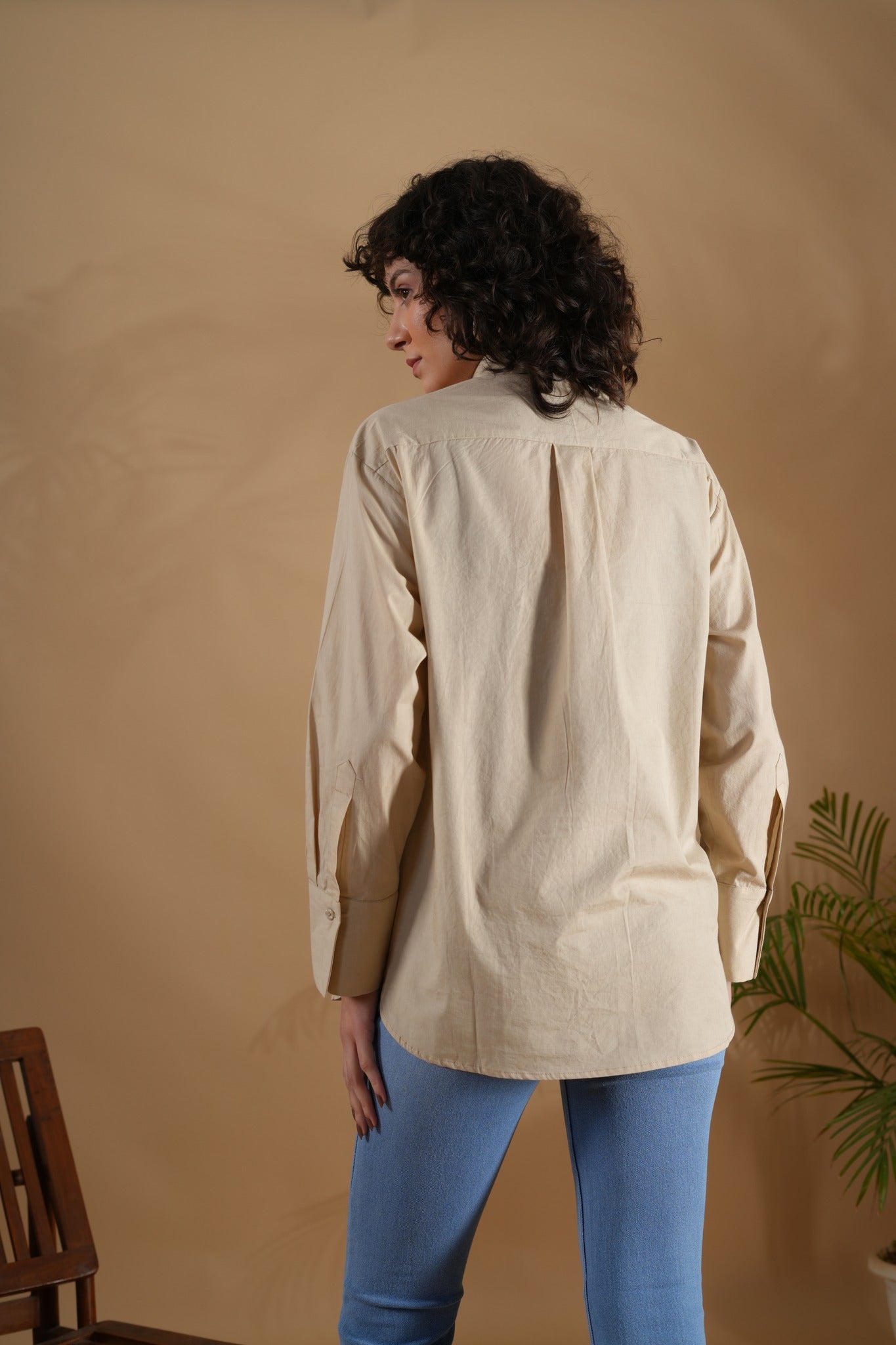 Comfort Fit Hand Embroidered Shirt- Crab Beige