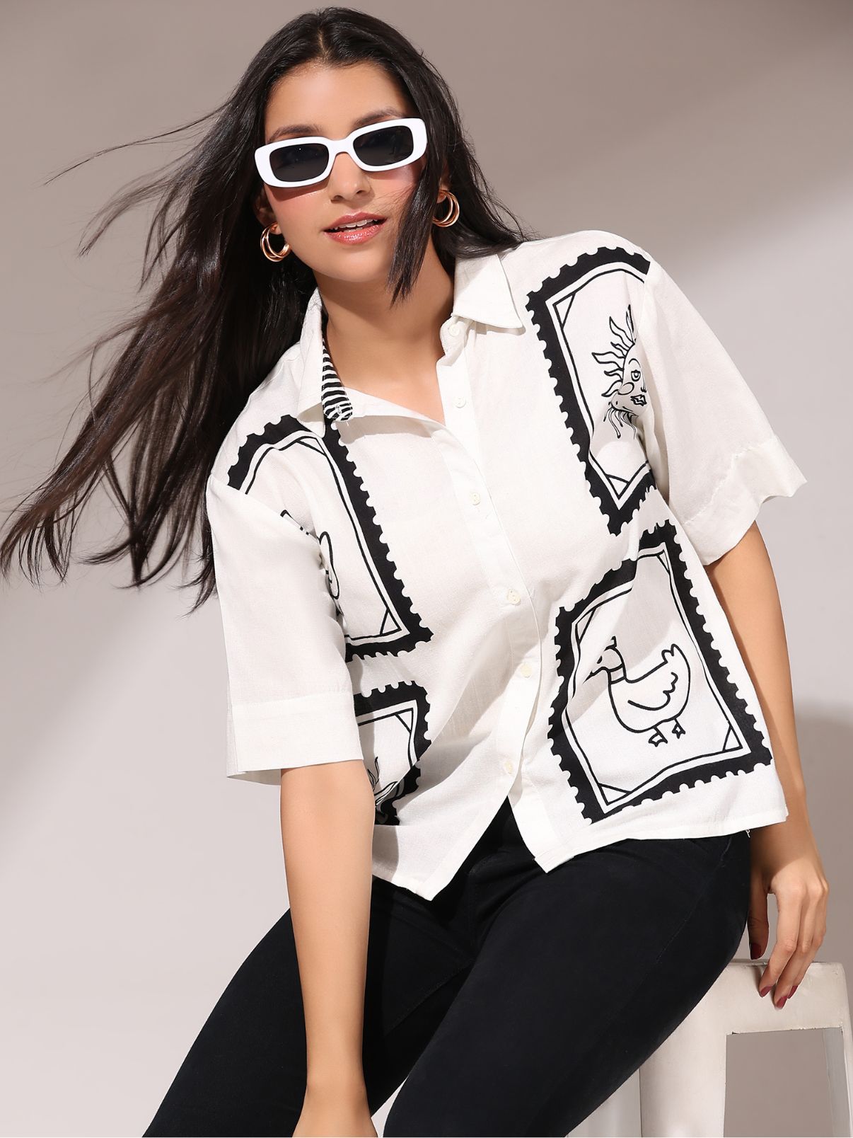 Placement Printed Shirt- SummerSun White