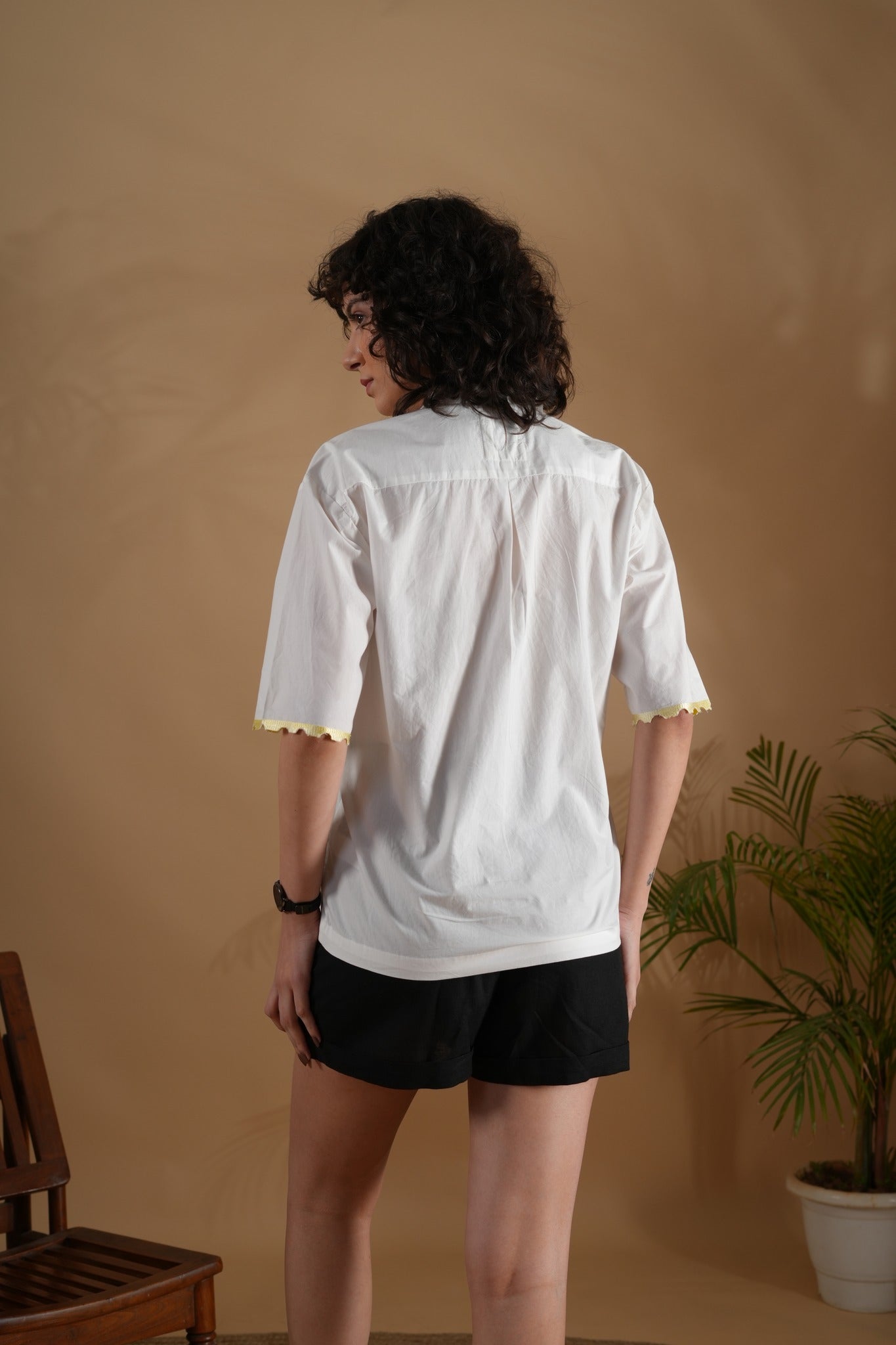 Boxy Fit Embroidered Shirt- Marine Offwhite