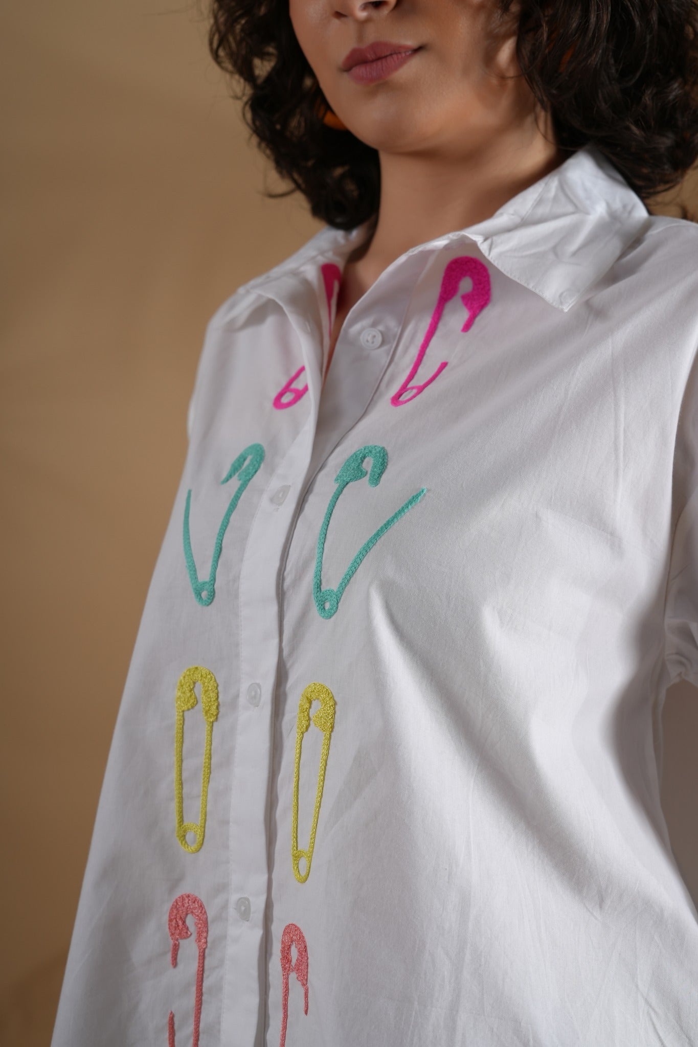 Comfort Fit Embroidered Shirt- Safety Pin White