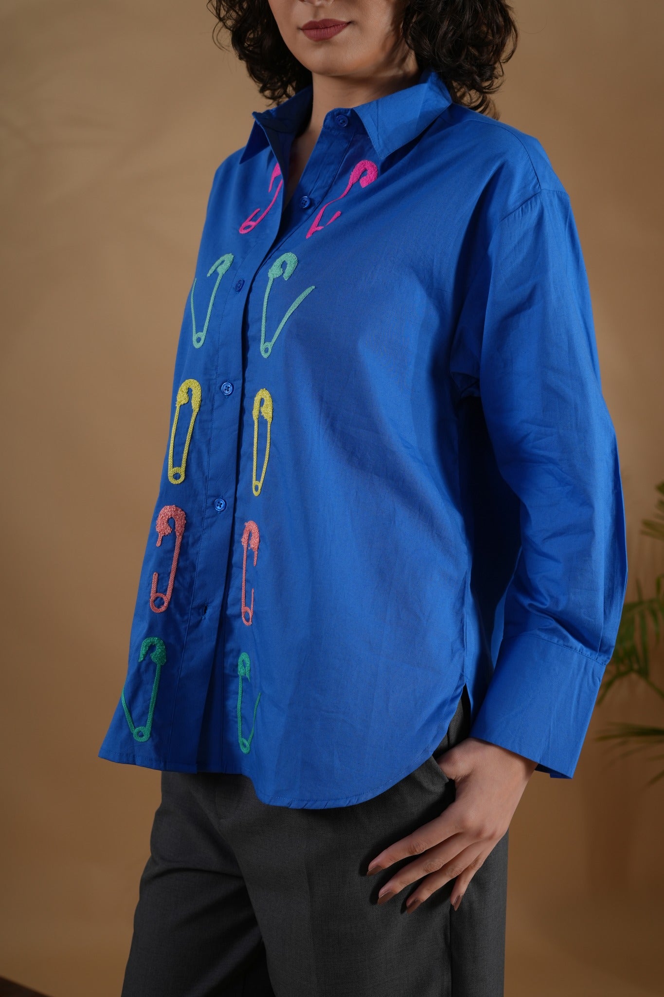Comfort Fit Embroidered Shirt- Safety Pin Blue