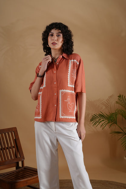 Placement Printed Shirt- SummerSun Rust