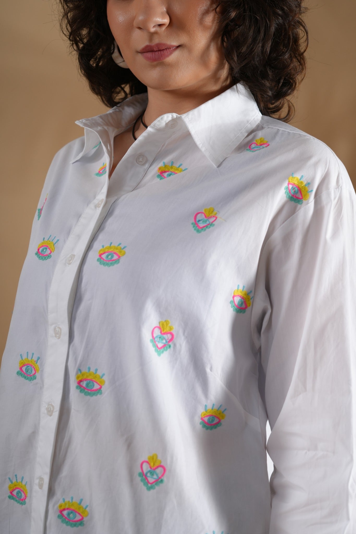 Embroidered shirt- Evil Eye White