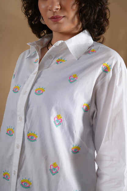 Embroidered shirt- Evil Eye White