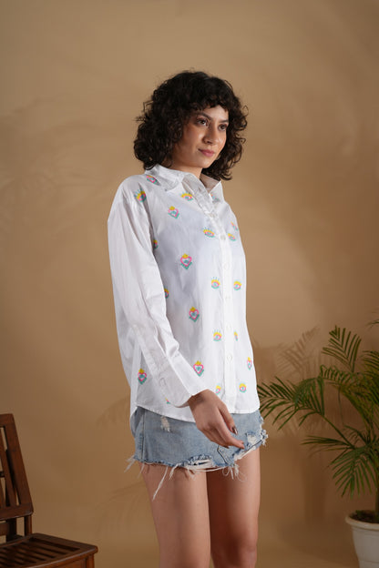 Embroidered shirt- Evil Eye White