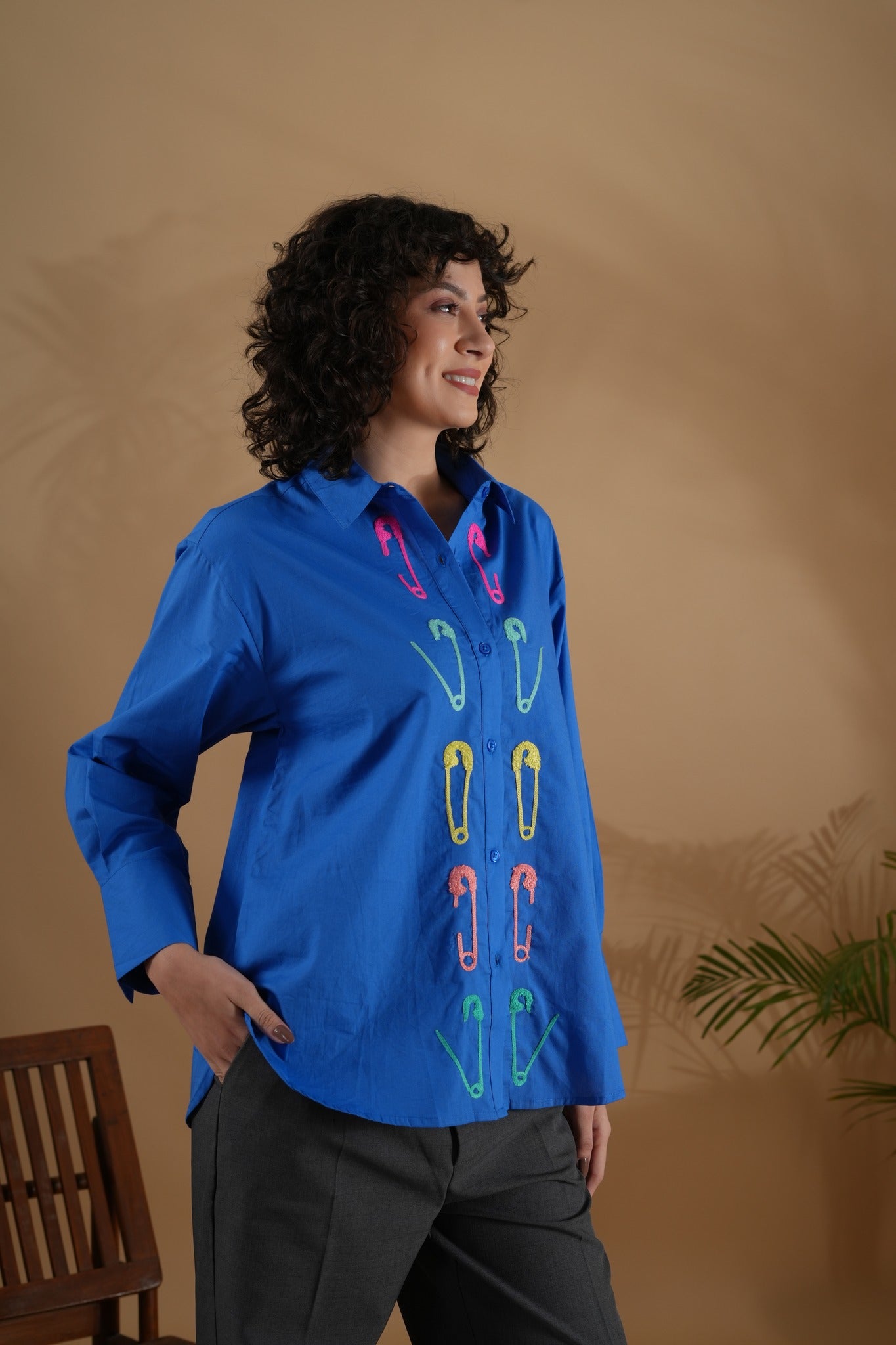 Comfort Fit Embroidered Shirt- Safety Pin Blue