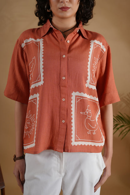 Placement Printed Shirt- SummerSun Rust