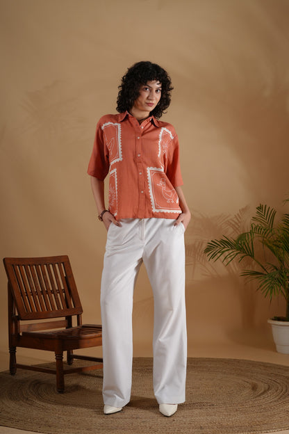 Placement Printed Shirt- SummerSun Rust
