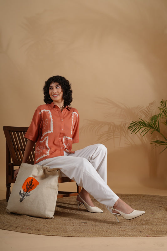 Placement Printed Shirt- SummerSun Rust