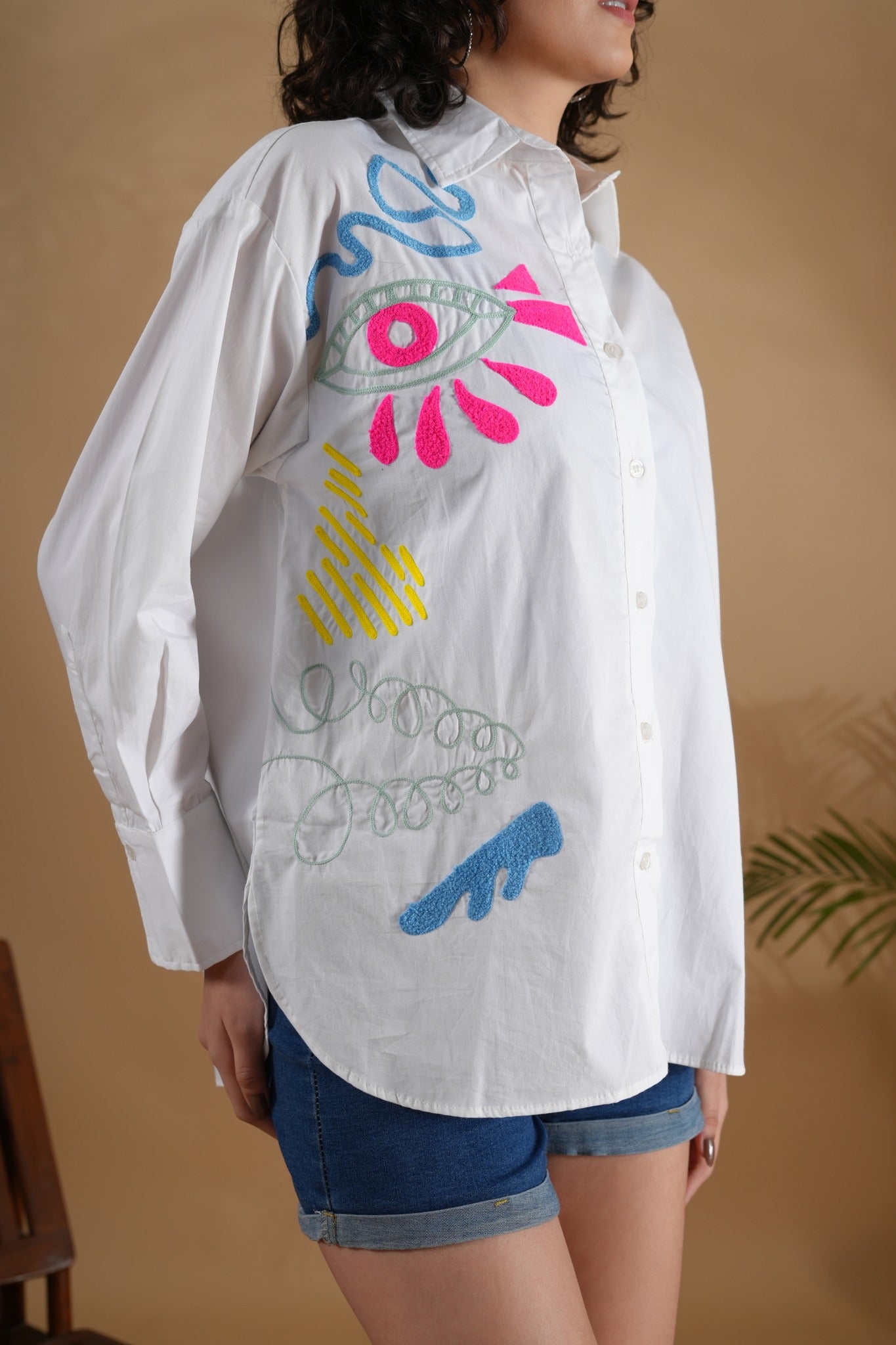 Oversized Embroidered Shirt- Makena White
