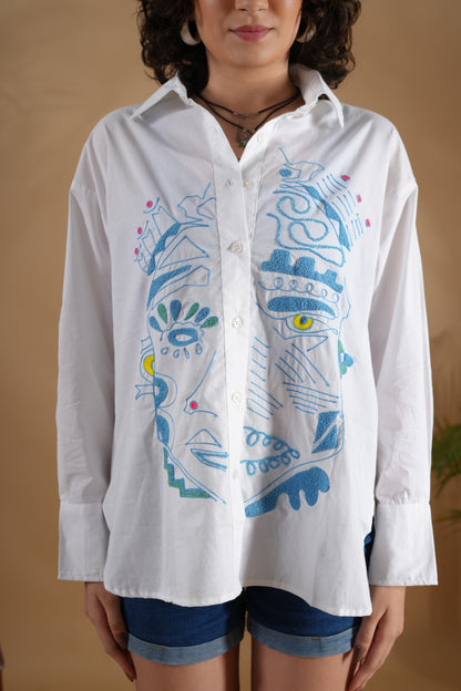 Oversized Embroidered Shirt- Amara White