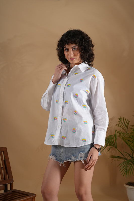Embroidered shirt- Evil Eye White