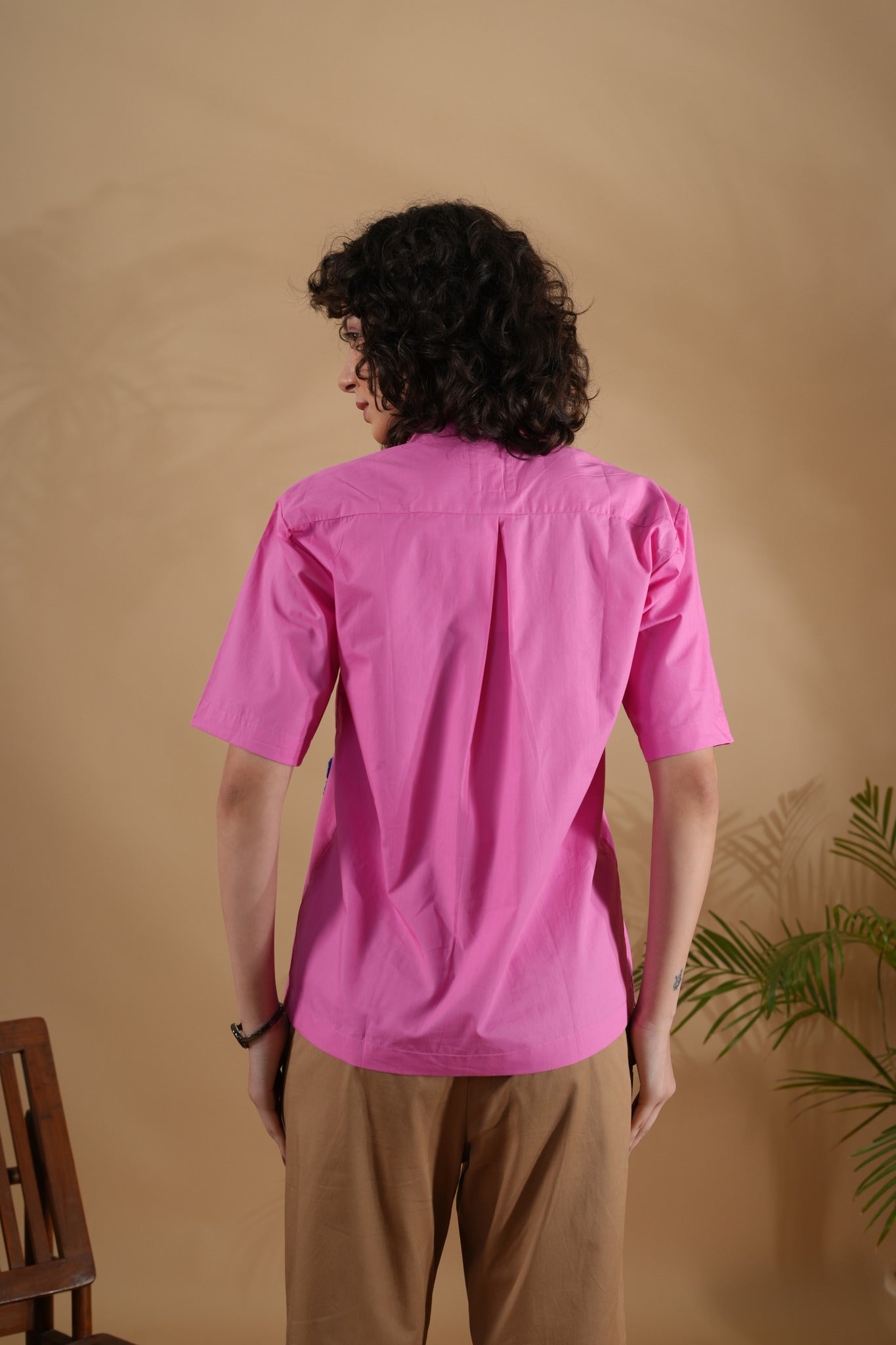 Boxy Fit- Flower Embroidered Shirt Pink