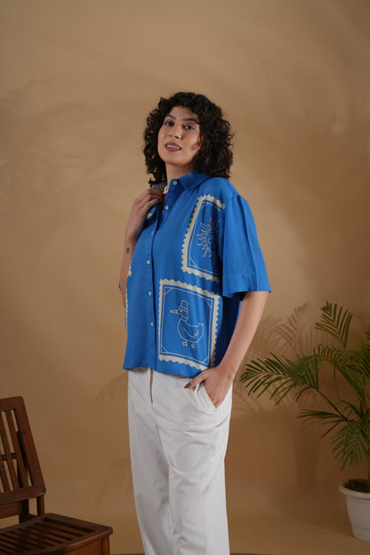 Placement Printed Shirt- SummerSun Blue
