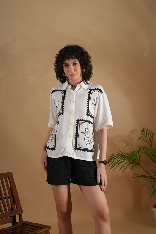 Placement Printed Shirt- SummerSun White