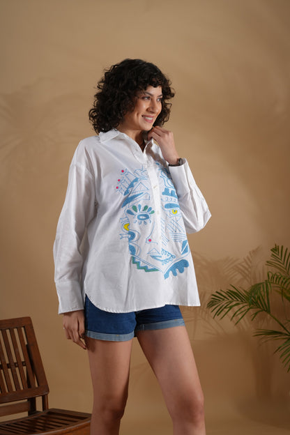 Oversized Embroidered Shirt- Amara White