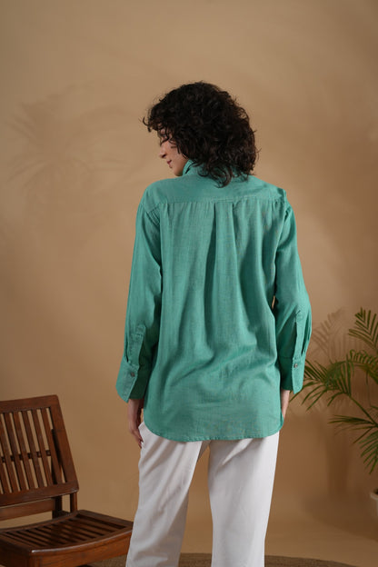 Oversized Embroidered Shirt- Seahorse Green