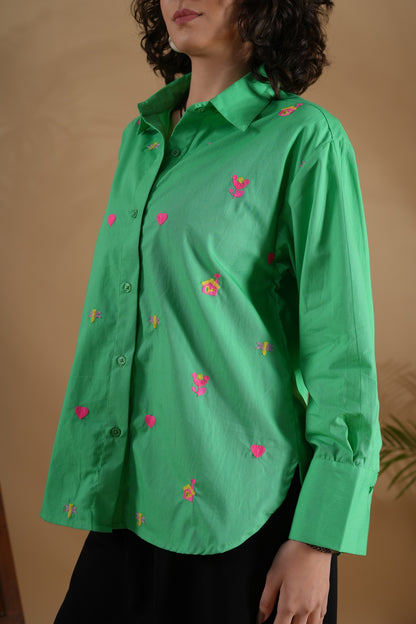 Oversized Embroidered Shirt- House Green