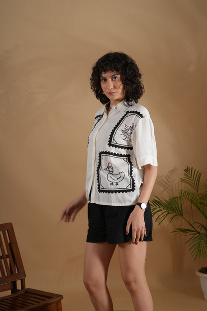 Placement Printed Shirt- SummerSun White