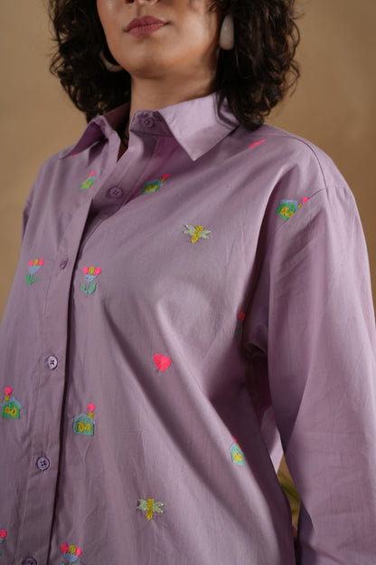 Oversized Embroidered Shirt- House Lilac