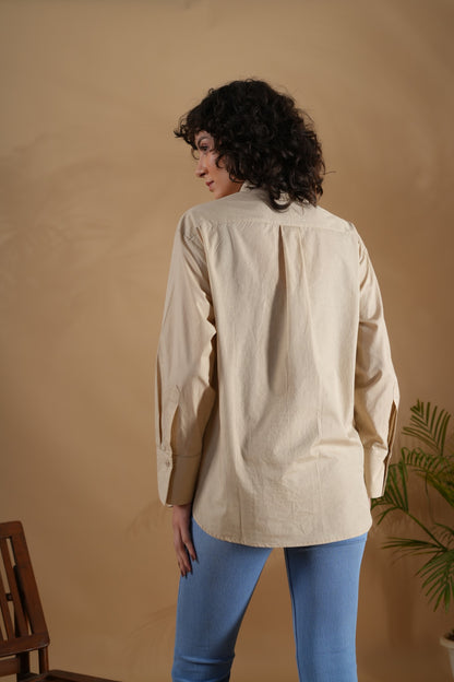 Comfort Fit Hand Embroidered Shirt- Crab Beige
