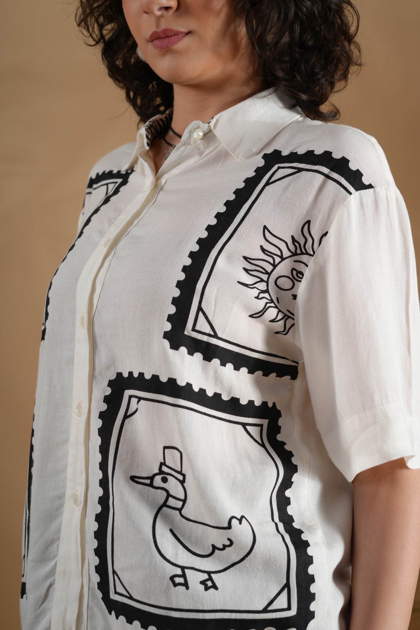 Placement Printed Shirt- SummerSun White