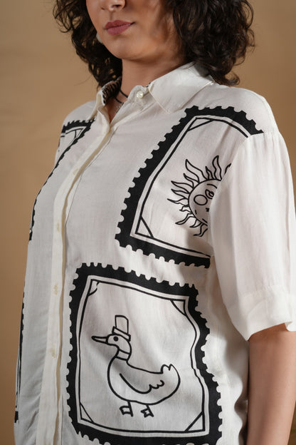 Placement Printed Shirt- SummerSun White