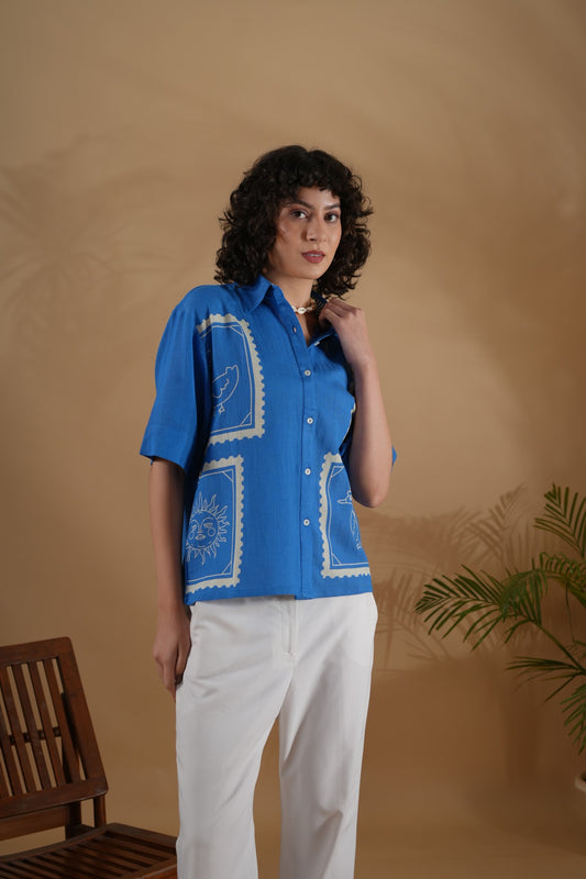 Placement Printed Shirt- SummerSun Blue