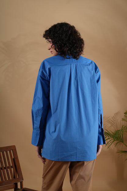 Oversized Embroidered Shirt- Heart Blue