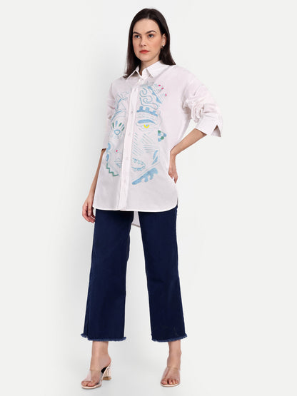 Oversized Embroidered Shirt- Amara White