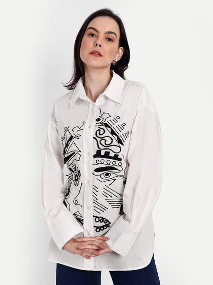 Oversized Embroidered Shirt- Samara White