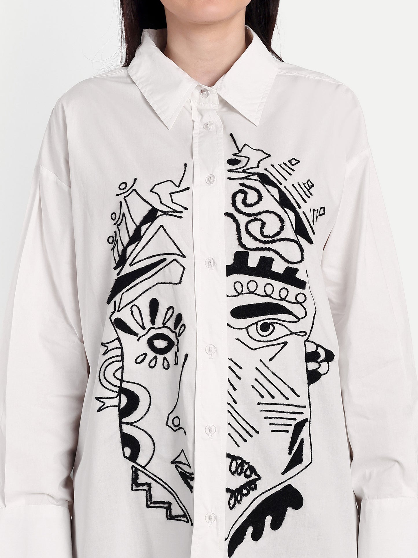 Oversized Embroidered Shirt- Samara White