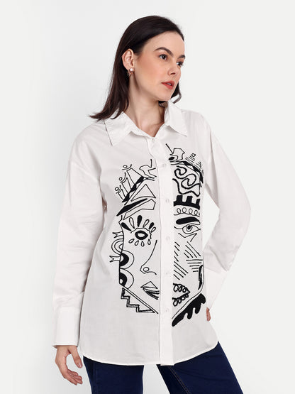 Oversized Embroidered Shirt- Samara White