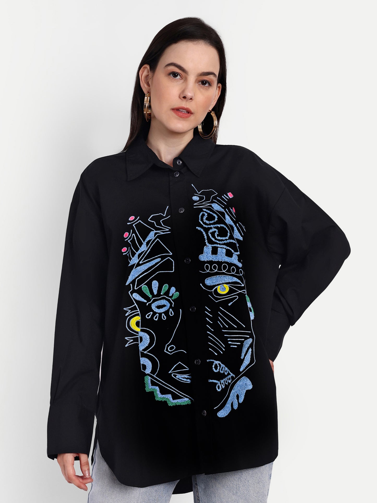 Oversized Embroidered Shirt- Samara Black