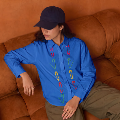 Comfort Fit Embroidered Shirt- Safety Pin Blue
