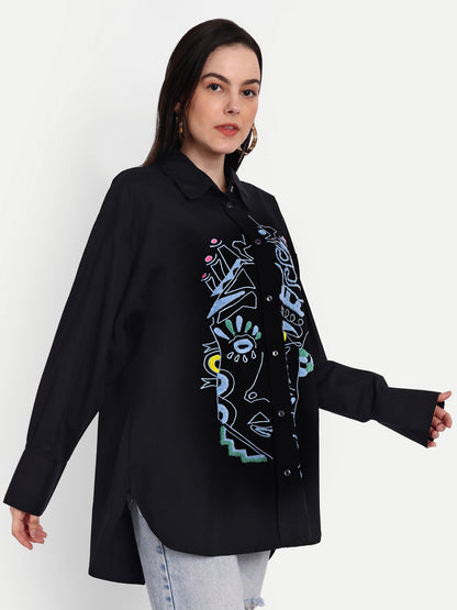 Oversized Embroidered Shirt- Samara Black