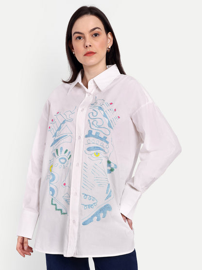 Oversized Embroidered Shirt- Amara White