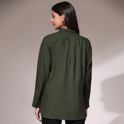 Oversized Embroidered Shirt- Lobster Olive