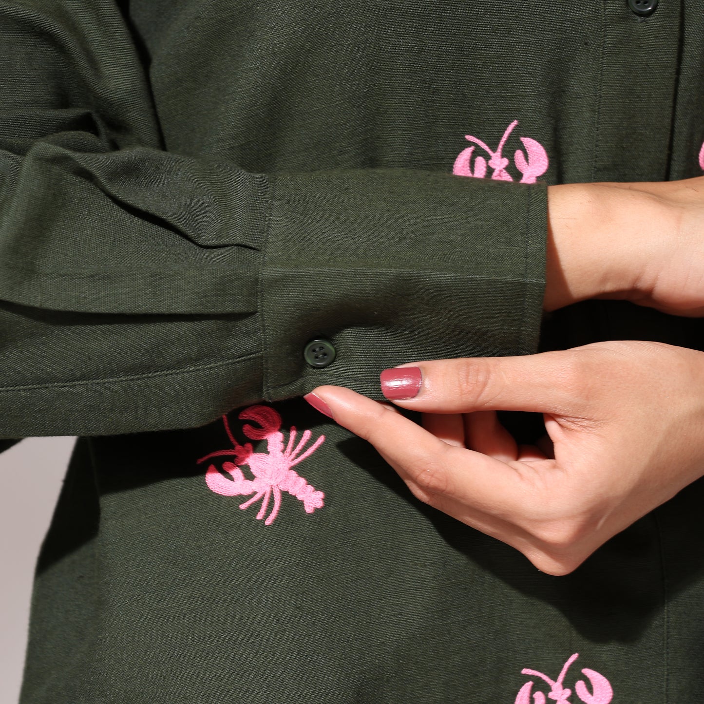 Oversized Embroidered Shirt- Lobster Olive