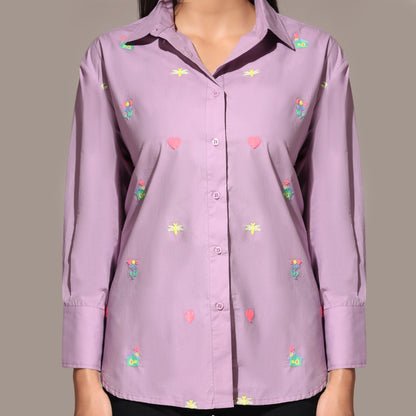 Oversized Embroidered Shirt- House Lilac