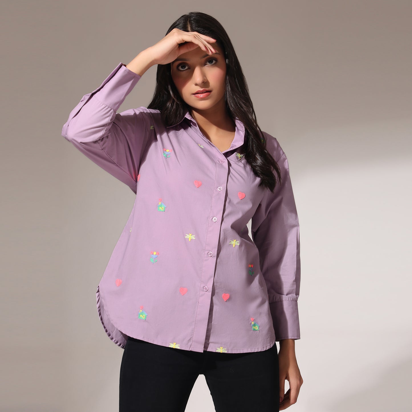 Oversized Embroidered Shirt- House Lilac