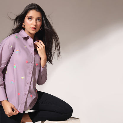 Oversized Embroidered Shirt- House Lilac