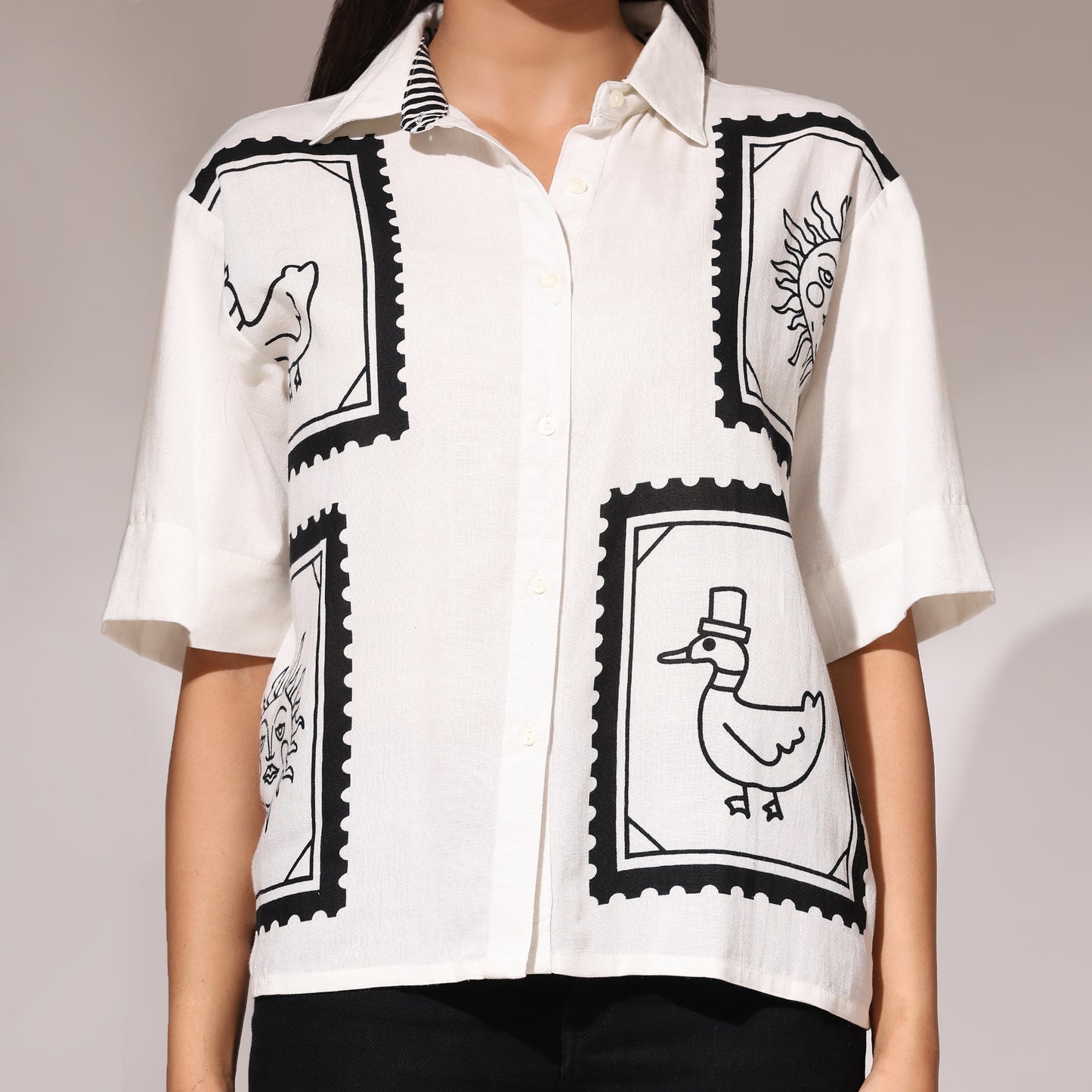 Placement Printed Shirt- SummerSun White