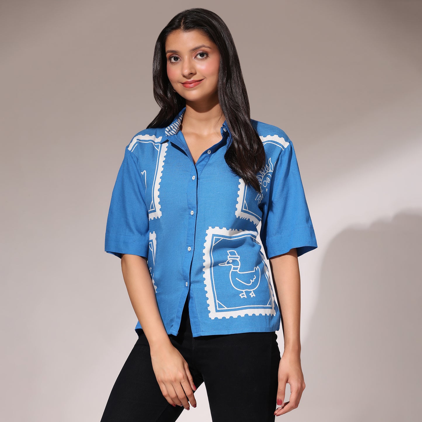 Placement Printed Shirt- SummerSun Blue