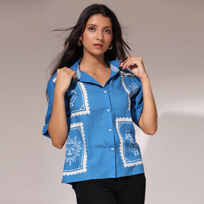 Placement Printed Shirt- SummerSun Blue