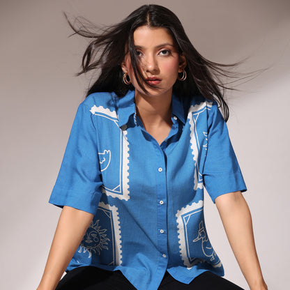 Placement Printed Shirt- SummerSun Blue