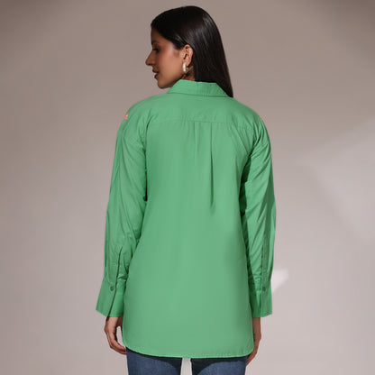 Oversized Embroidered Shirt- House Green