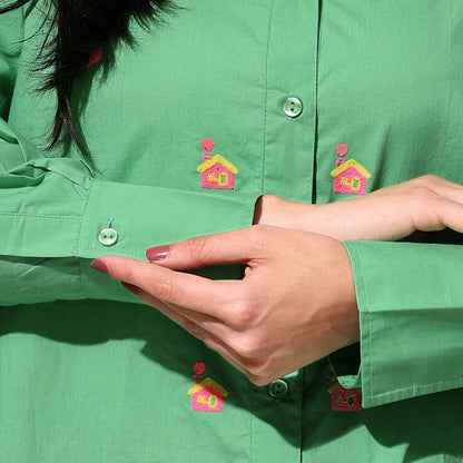 Oversized Embroidered Shirt- House Green